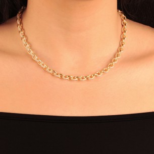 Ασημένιο επίχρυσο κολιέ Αλυσίδα Οβάλ Κρίκοι