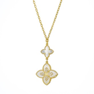 Ασημένιο επίχρυσο κολιέ Τετράφυλλα Σταυρός