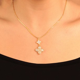 Ασημένιο επίχρυσο κολιέ Τετράφυλλα Σταυρός