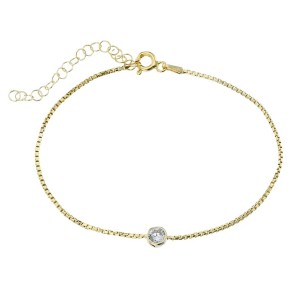 Ασημένιο επίχρυσο βραχιόλι Μονόπετρο