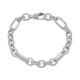 Ασημένιο επιπλατινωμένο βραχιόλι Αλυσίδα Κρίκοι