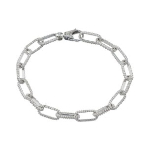 Ασημένιο επιπλατινωμένο βραχιόλι Αλυσίδα Κρίκοι