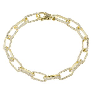 Ασημένιο επίχρυσο βραχιόλι Αλυσίδα Κρίκοι