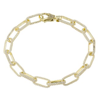 Ασημένιο επίχρυσο βραχιόλι Αλυσίδα Κρίκοι