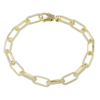 Ασημένιο επίχρυσο βραχιόλι Αλυσίδα Κρίκοι