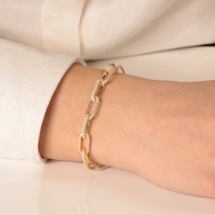 Ασημένιο επίχρυσο βραχιόλι Αλυσίδα Κρίκοι