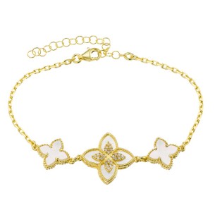 Ασημένιο επίχρυσο βραχιόλι Τετράφυλλα Σταυρός