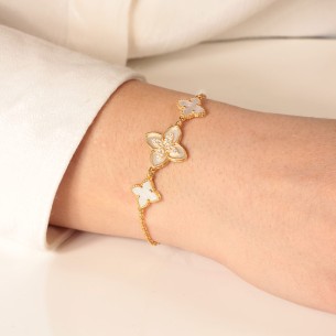 Ασημένιο επίχρυσο βραχιόλι Τετράφυλλα Σταυρός