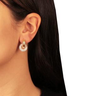 Ασημένια επίχρυσα σκουλαρίκια Huggies Διπλοί Κρίκοι 16.00mm