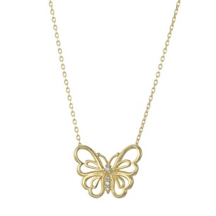 Ασημένιο επίχρυσο κολιέ Πεταλούδα