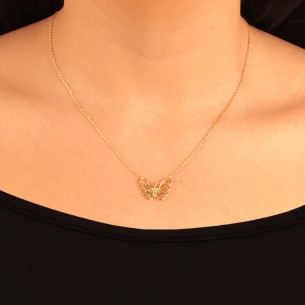 Ασημένιο επίχρυσο κολιέ Πεταλούδα