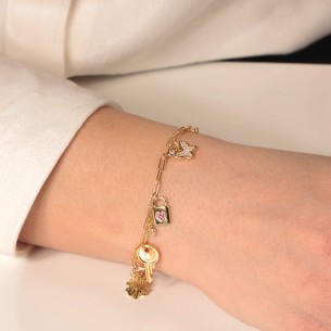 Ασημένιο επίχρυσο βραχιόλι Αλυσίδα Γούρια