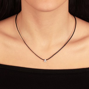 Κολιέ κορδόνι ασημένιο Αρχικό Γράμμα Ε