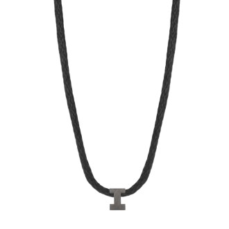 Κολιέ κορδόνι ασημένιο μαύρο Αρχικό Γράμμα Ι