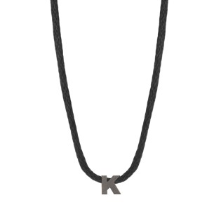 Κολιέ κορδόνι ασημένιο μαύρο Αρχικό Γράμμα Κ