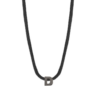 Κολιέ κορδόνι ασημένιο μαύρο Αρχικό Γράμμα D