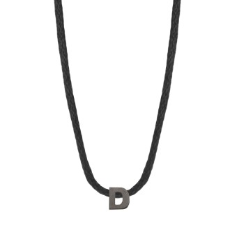 Κολιέ κορδόνι ασημένιο μαύρο Αρχικό Γράμμα D