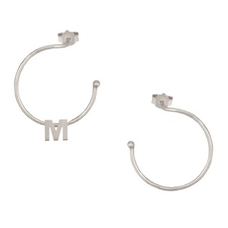 Ασημένια επιπλατινωμένα σκουλαρίκια Κρίκοι Μονόγραμμα Μ 25.00mm