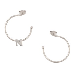 Ασημένια επιπλατινωμένα σκουλαρίκια Κρίκοι Μονόγραμμα Ν 25.00mm