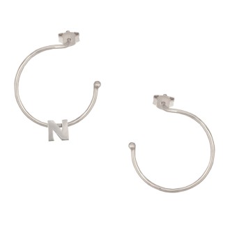 Ασημένια επιπλατινωμένα σκουλαρίκια Κρίκοι Μονόγραμμα Ν 25.00mm