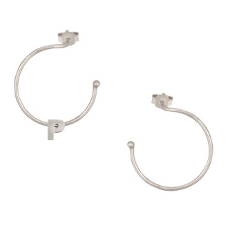 Ασημένια επιπλατινωμένα σκουλαρίκια Κρίκοι Μονόγραμμα Ρ 25.00mm