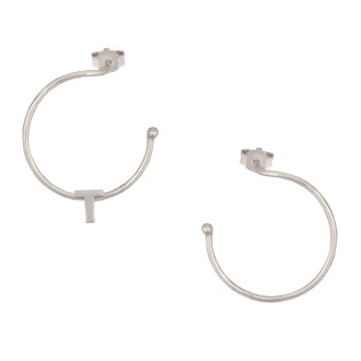 Ασημένια επιπλατινωμένα σκουλαρίκια Κρίκοι Μονόγραμμα Τ 25.00mm