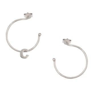 Ασημένια επιπλατινωμένα σκουλαρίκια Κρίκοι Μονόγραμμα C 25.00mm