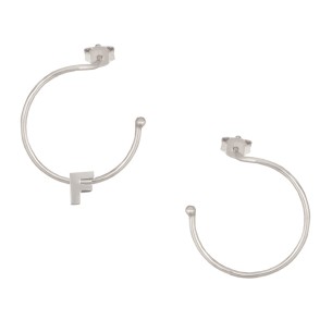 Ασημένια επιπλατινωμένα σκουλαρίκια Κρίκοι Μονόγραμμα F 25.00mm