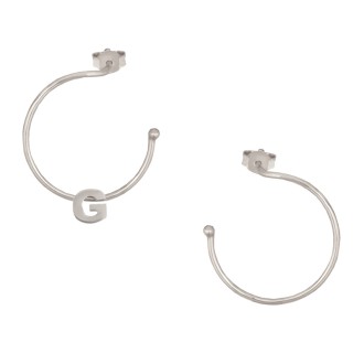 Ασημένια επιπλατινωμένα σκουλαρίκια Κρίκοι Μονόγραμμα G 25.00mm