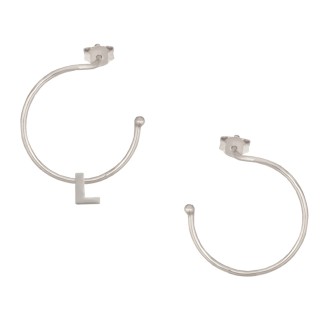 Ασημένια επιπλατινωμένα σκουλαρίκια Κρίκοι Μονόγραμμα L 25.00mm