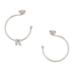 Ασημένια επιπλατινωμένα σκουλαρίκια Κρίκοι Μονόγραμμα R 25.00mm