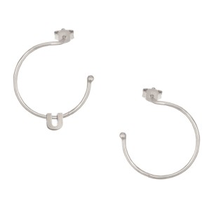 Ασημένια επιπλατινωμένα σκουλαρίκια Κρίκοι Μονόγραμμα U 25.00mm