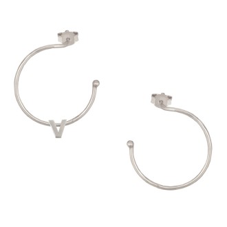 Ασημένια επιπλατινωμένα σκουλαρίκια Κρίκοι Μονόγραμμα V 25.00mm