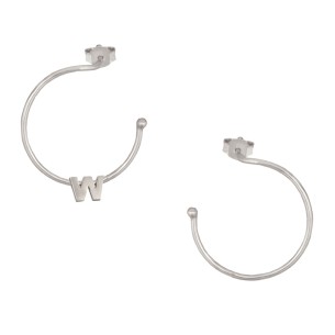 Ασημένια επιπλατινωμένα σκουλαρίκια Κρίκοι Μονόγραμμα W 25.00mm