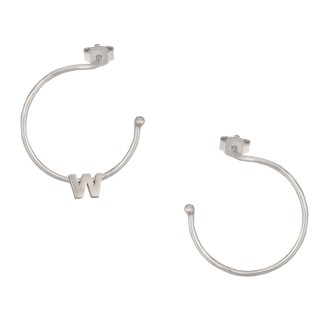 Ασημένια επιπλατινωμένα σκουλαρίκια Κρίκοι Μονόγραμμα W 25.00mm