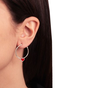 Ασημένια επιπλατινωμένα σκουλαρίκια Κρίκοι Καρδιά Σμάλτο 25.00mm